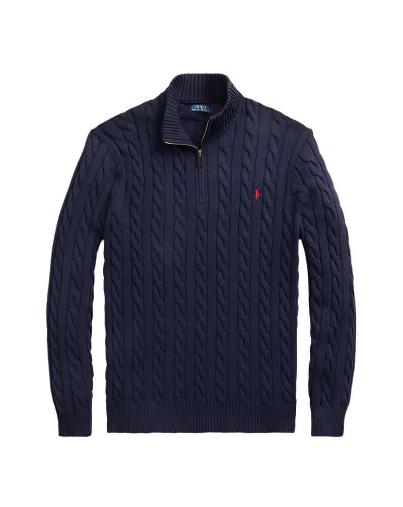 Ralph lauren blue cable knit quarter zip