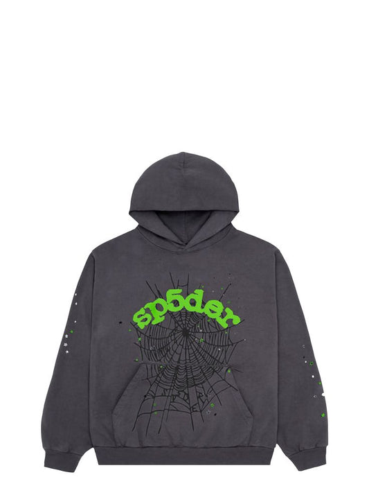 Sp5der grey and green hoodie
